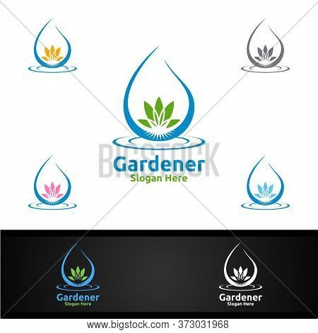 Water Gardener Logo With Green Garden Environment Or Botanical Agriculture Design Illustration