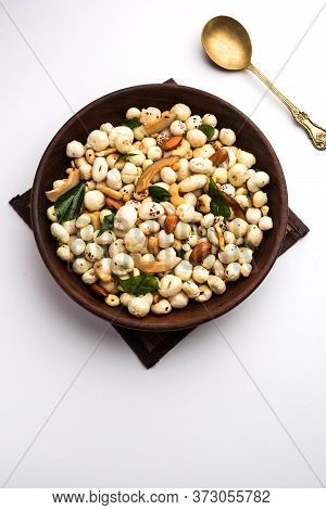 Phool Makhana Chivda Is A Crunchy Healthy Snack From India, Perfect For Teatime. Served In A Bowl Or