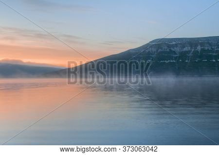 Misty Morning On The River Dniester In Bakota. Dniester Canyon, Ukraine.