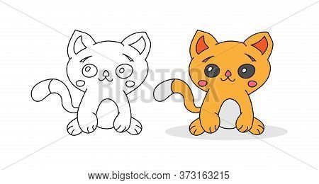Cute Children's Cartoon Kitten. Set For Scrapbooking, Embroidery And Coloring Books, Theme Design. F