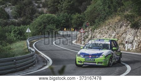 Skradin Croatia, June 2020 Modified Volkswagen Golf Mark 4 Going Through A Corner At High Speed