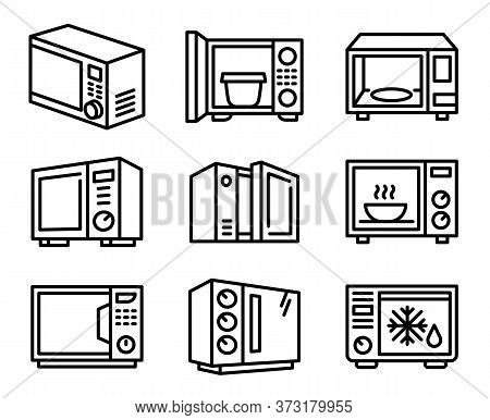 Microwave Icons Set. Outline Set Of Microwave Vector Icons For Web Design Isolated On White Backgrou