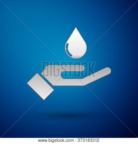 Silver Washing Hands With Soap Icon Isolated On Blue Background. Washing Hands With Soap To Prevent 