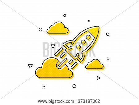 Launch Project Sign. Startup Rocket Icon. Innovation Symbol. Yellow Circles Pattern. Classic Startup
