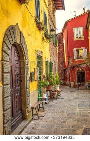 Street With Historic Houses In Montecatini Alto - Medieval Village Above Montecatini Terme Town In T