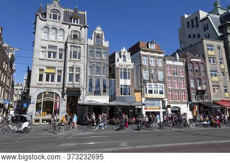 Amsterdam, Netherlands - July 02, 2018: View Of One Of The Narrow Streets In The Center Of Amsterdam