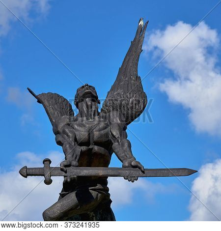 Belarus, Smorgon, August 2019. Monument To The Angel With A Sword In Memory Of Those Who Died In The
