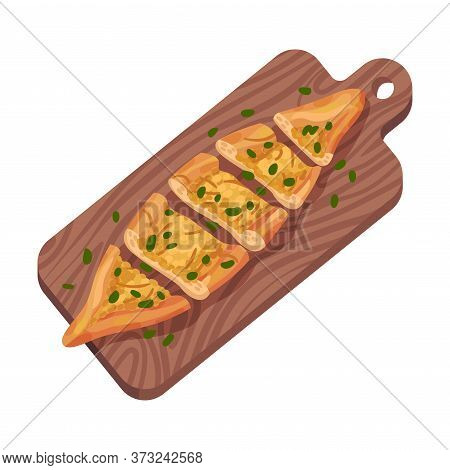 Turkish Pie Pide Rested On Cutting Board Top View Vector Illustration