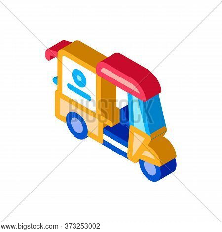 Tuk Tuk Food Delivery Icon Vector. Isometric Tuk Tuk Food Delivery Sign. Color Isolated Symbol Illus