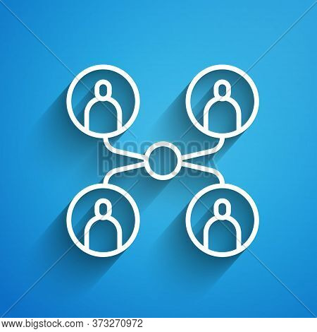 White Line Online Class Icon Isolated On Blue Background. Online Education Concept. Long Shadow. Vec