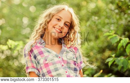 Natural Beauty. Small Girl Long Culry Hair. Happy Childhood. Perfect Healthy Skin. Youth Is Brillian