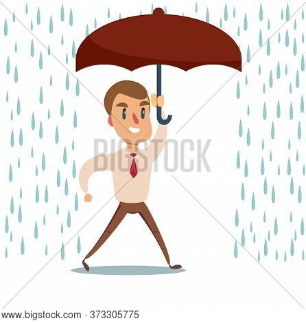 Man In The Rain. Businessman With Umbrella In The Rain. Stock Flat Vector Illustration.