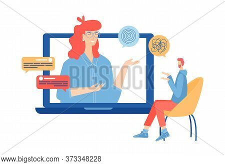 Online Psychotherapy Concept. Psychological Counseling. Vector Illustration.