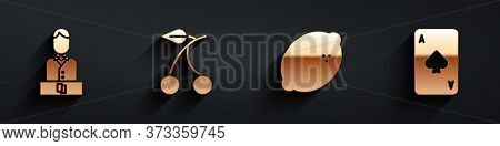 Set Casino Dealer, Casino Slot Machine With Cherry, Casino Slot Machine With Lemon And Playing Card 