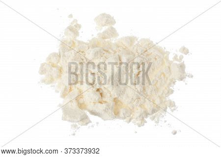 Pile Of Flour Isolated On White Background. Top View. Flat Lay