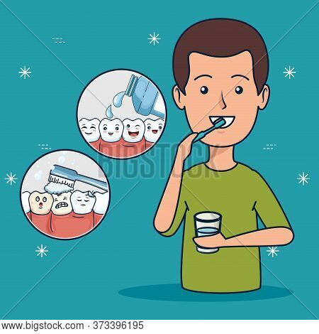 Patient Helathcare Hygiene With Toothbrush And Mouthwash Vector Illustration