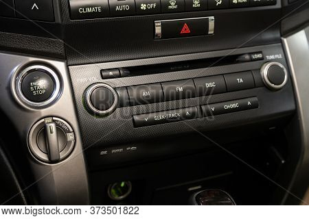 Novosibirsk/ Russia - June  15 2020: Toyota Land Cruiser 200, Audio Stereo System, Control Panel And
