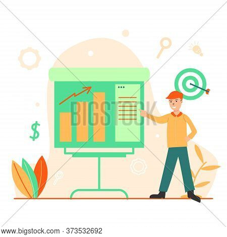 People Presenting The Results Of Digital Vector Marketing Analysis In Flat Style - Illustration For 