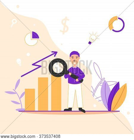People Holding A Magnifying Glass - Marketing Analysis In A Flat Style - Illustration For Landing Pa