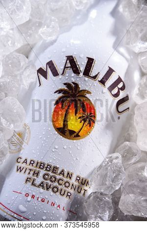 Bottle Of Malibu Caribbean Rum In Crushed Ice