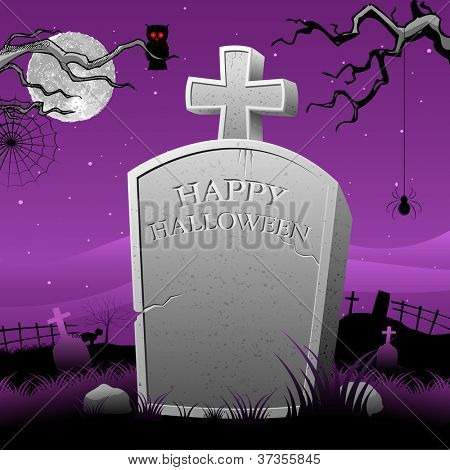 ภาพประกอบของแฮปปี้ฮาโลวีนในสุสานหินในเวลากลางคืนน่ากลัว