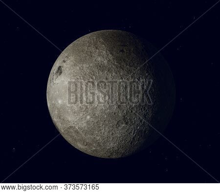 The Reverse Side Of The Moon. Full Moon Isolated On Dark Night Sky Background, With Craters And Surf