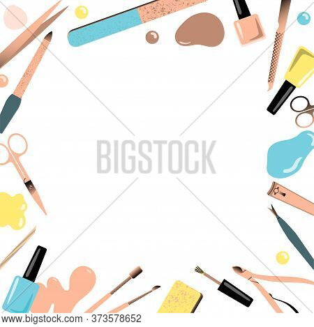 Frame With Accessories For Manicure. Vector Illustration.