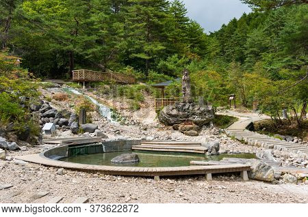 Kusatsu, Japan - September 7, 2016: Outdoor Hot Spring Pools, Thermal Pools In Sainokawara Public Pa