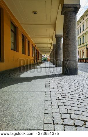 Zielona Gora Poland 8 June 2019 Concrete Arcs And Pillars With Sun Lights And Shadows