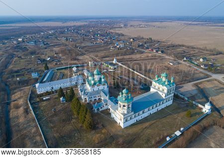 Above The Ancient Nikolo-vyazhishchskiy Monastery On A Sunny April Day (aerial Photography). Vyazhis