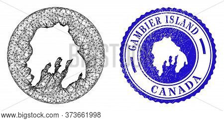 Mesh Hole Round Gambier Island Map And Grunge Seal. Gambier Island Map Is A Hole In A Circle Seal. W