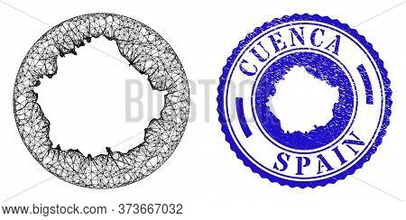 Mesh Inverted Round Cuenca Province Map And Grunge Stamp. Cuenca Province Map Is A Hole In A Circle 