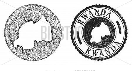 Mesh Stencil Round Rwanda Map And Scratched Seal Stamp. Rwanda Map Is A Hole In A Circle Stamp Seal.