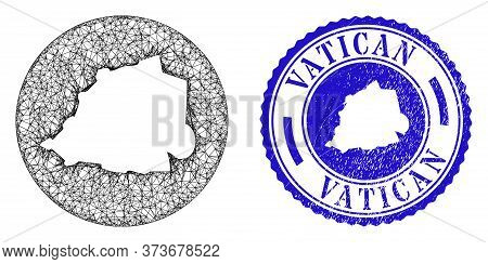 Mesh Inverted Round Vatican Map And Scratched Stamp. Vatican Map Is A Hole In A Circle Stamp Seal. W