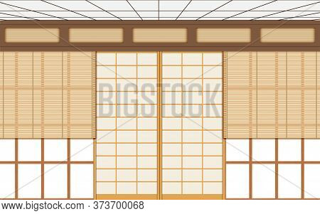 Wooden Curtain On Windows In Dojo Room In Japan