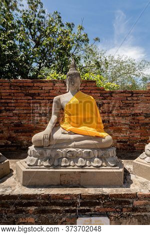 Buddhist Temple Of The Buddha In Ayutthaya, Wat Yai Chai Mongkhol Temple. Thailand.