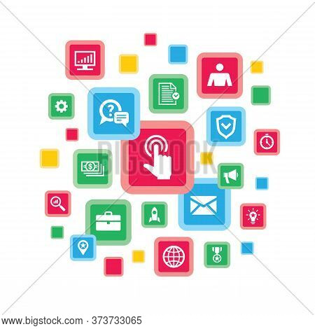 Computer Technology Concept Banner Design. Touch Pad Hand. Electronic Communiction Graphic Layout. A