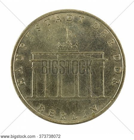 Historic 5 East German Mark Coin Special Edition(1971) Reverse Isolated On White Background
