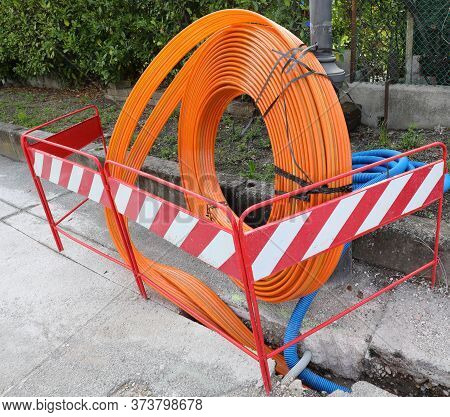Pipe To Lay The Fiber Optic Infrastructure In A City Road Construction Site