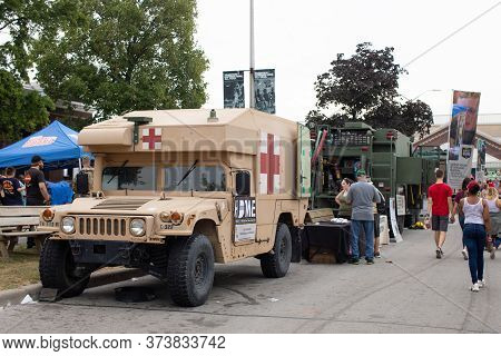 Indianapolis, Indiana, Usa - August 16, 2019: National Guard Expo, An Ambulance Humvee, Among Other 