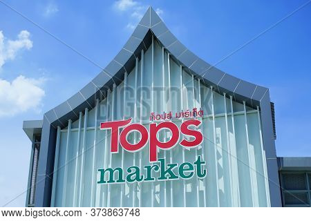 Samut Prakan, Thailand - June 13, 2020: Logo Of Tops Market In Central Village, Samut Prakan, Thaila
