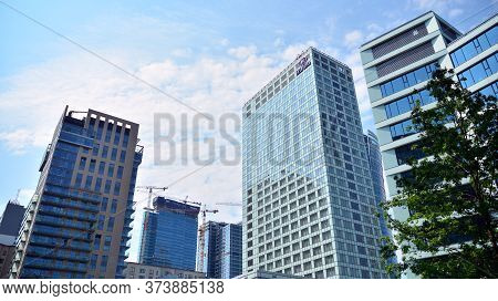 Warsaw, Poland. 28 June 2020. Roundabout Daszynski. New Skyscrapers In The Financial District Of Dow