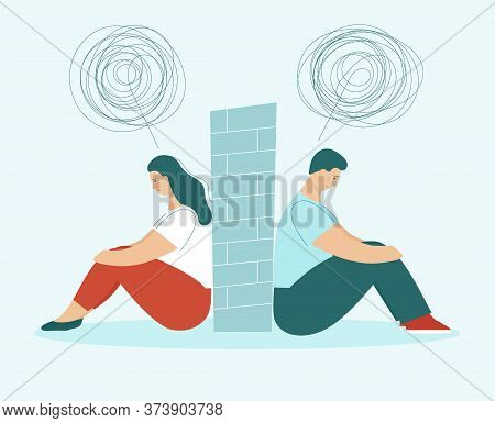 A Man And A Woman In A Quarrel.the Couple Sit Back To Back.problems In Relationships, Conflicts.husb