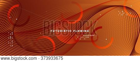 Curve Fluid Flow. Orange Gradient Background. 3d Abstract Lines. Business Brochure. Yellow Fluid Flo