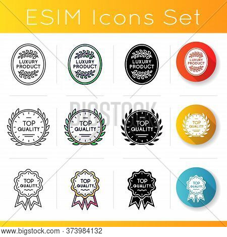Premium Products Icons Set. Linear, Black And Rgb Color Styles. Luxurious Goods Quality Assurance. H