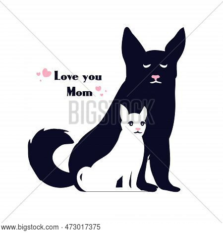 Happy Mothers Day Design With German Shepherd Dog And Little Baby Puppy Around Her. For Shepherd Lov
