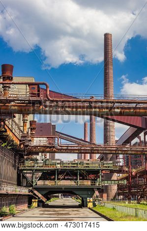 Essen, Germany - May 09, 2022: Pipes And Chimneys Of The Kokerei In The Zollverein In Essen, Germany