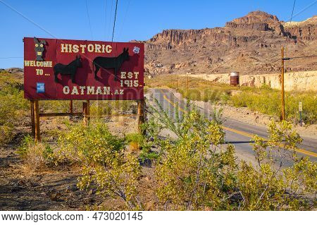 Oatman, Arizona, Usa - June 13, 2022 : Entry Sign In Oatman Village On Historic Route 66. This Forme