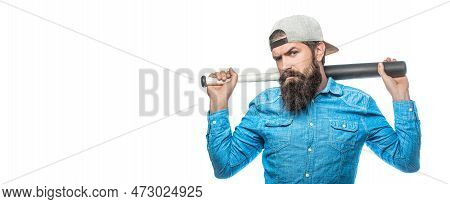 Violence And Aggression Concept, Man Hand Holding Baseball Sport Bat. Man Swung The Bat. Hooligan Wi