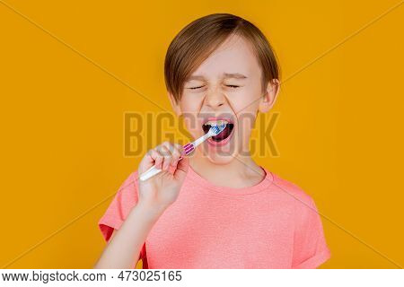Health Care, Dental Hygiene. Little Boy Cleaning Teeth With Kids Toothbrush. Dental Hygiene. Little 